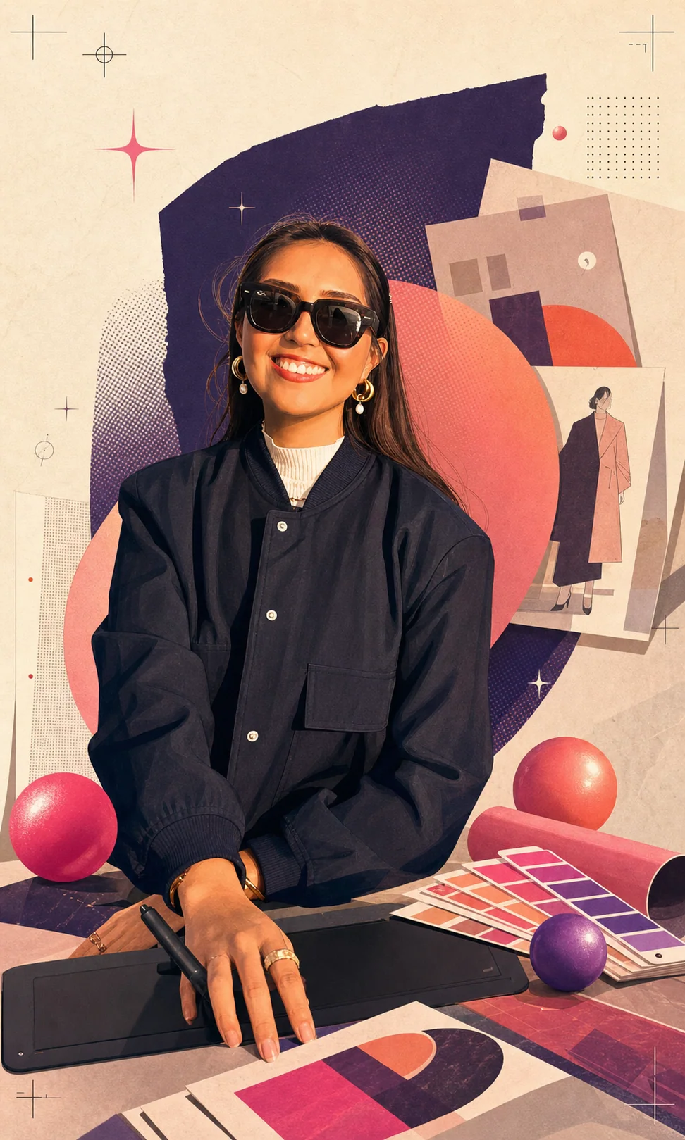 Ilustración editorial de Arantxa trabajando en diseño gráfico